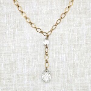 Avon Gold‎ Tone Y-Drop Necklace Faceted Clear Glass Crystal Teardrop Pendant
